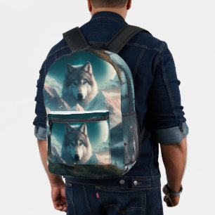 Grey Wolves at Dawn Blue Printed Backpack