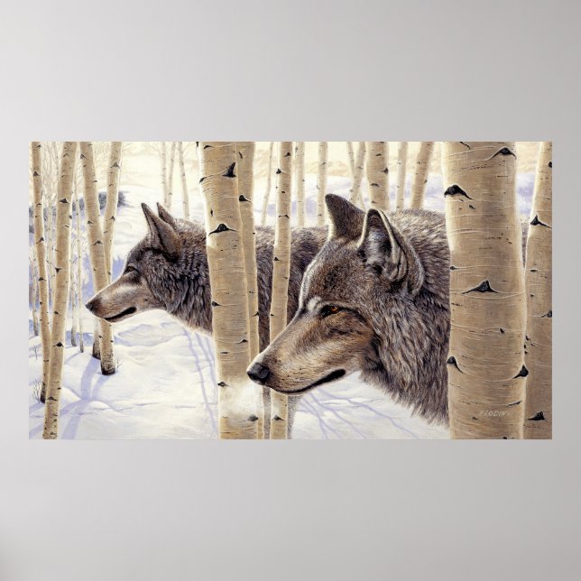 Grey Wolves in Snow Painting - Poster (Front)