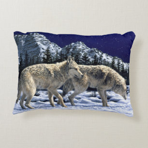 Grey Wolves in Snowy Winter Mountains Decorative Cushion
