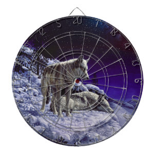 Grey Wolves in Winter Snow at Night Dartboard