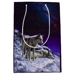 Grey Wolves in Winter Snow at Night Medium Gift Bag
