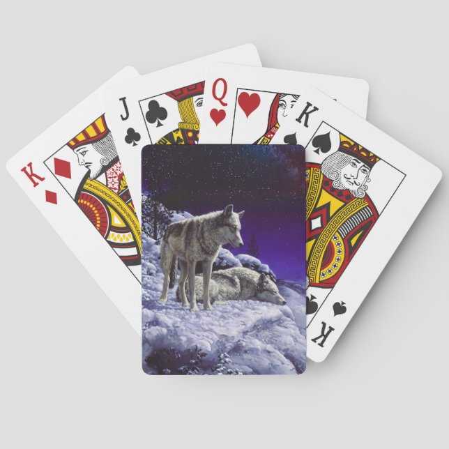 Grey Wolves in Winter Snow at Night Playing Cards (Back)