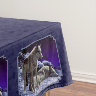 Grey Wolves in Winter Snow at Night Tablecloth