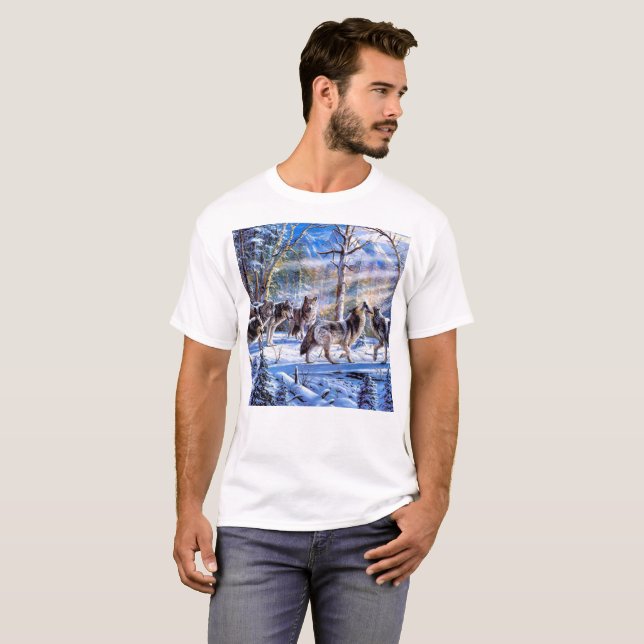 Grey Wolves Painting T-Shirt (Front Full)