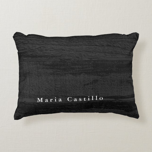 Grey Wood Background Minimalist Modern Name Decorative Cushion (Front)