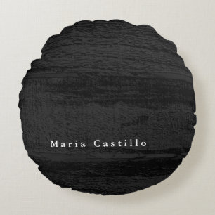 Grey Wood Background Minimalist Modern Name Round Cushion