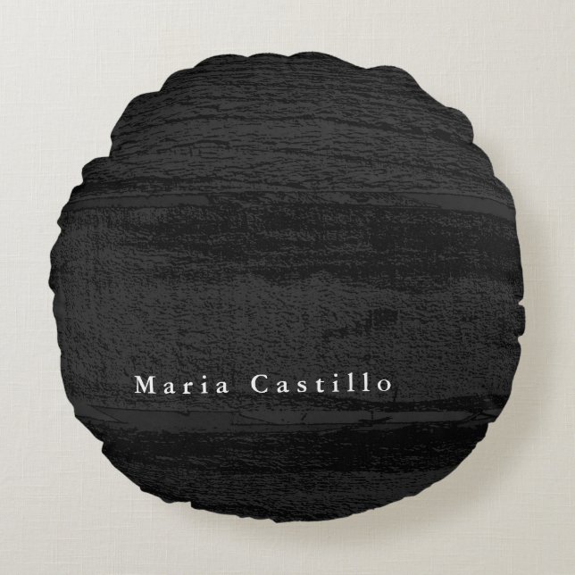 Grey Wood Background Minimalist Modern Name Round Cushion (Front)
