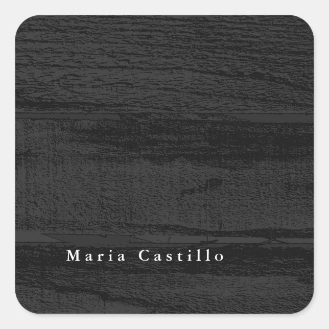 Grey Wood Background Minimalist Modern Name Square Sticker (Front)