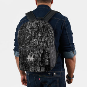 Grey wood bark custom Monogram name initial  Printed Backpack