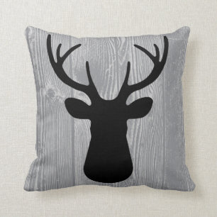 Grey Wood Black Deer Pillow