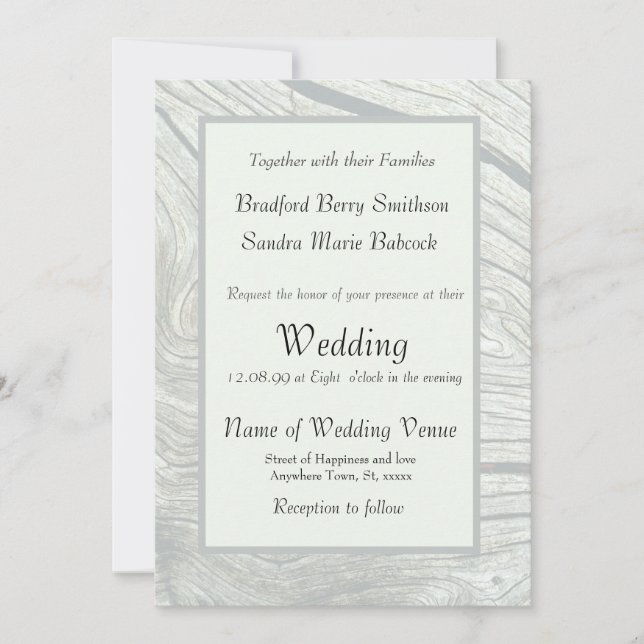 Grey wood Chic Modern  Minimalist Rustic Wedding Invitation (Front)