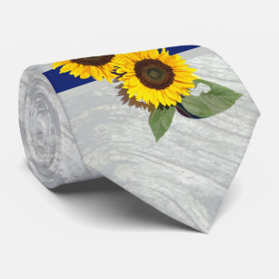 Grey wood Cobalt Blue Sunflower Rustic Wedding Tie