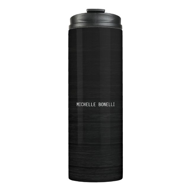 Grey Wood Design Background Plain Legible Name Thermal Tumbler (Front)