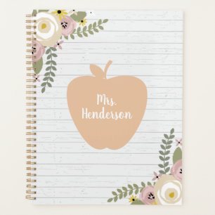 Grey Wood Dusty Floral Pink Apple Teacher Planner