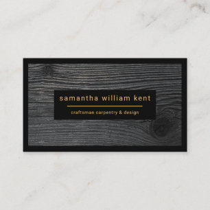 Grey Wood Grain Black Border Carpentry Business Card