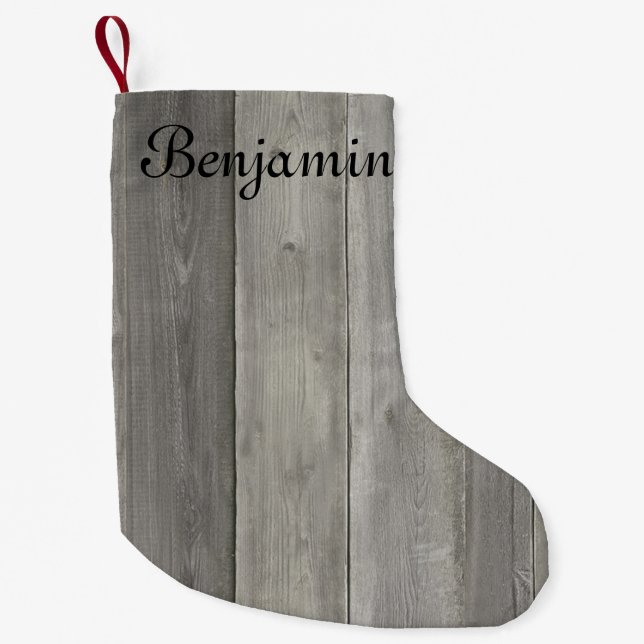 Grey Wood grain design Christmas Small Christmas Stocking (Front)