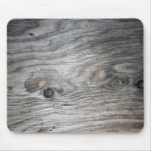 Grey Wood Grain Look with Knots Mouse Mat