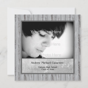 Grey Wood Look Grunge Photo Card Invitation
