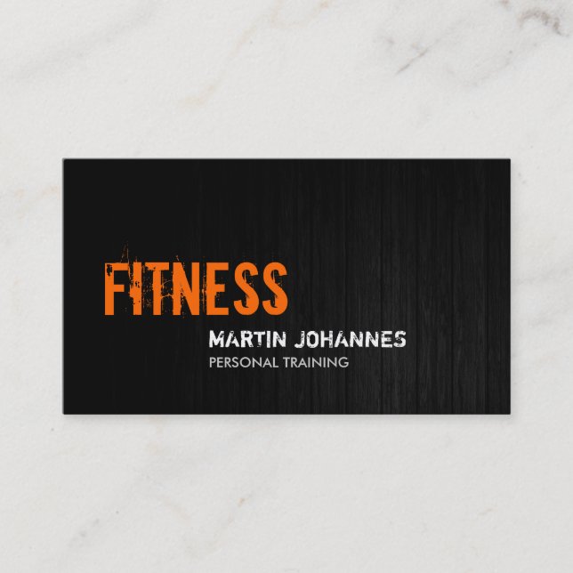 Grey Wood Orange Personal Trainer Business Card (Front)