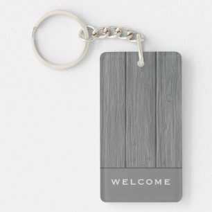 Grey Wood Plank   Welcome   Vacation Rental Key Ring