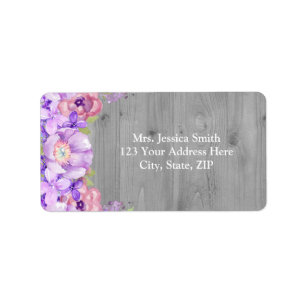 Grey Wood Purple Lilac Floral Return Address Label