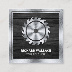 Grey Wood Steel Circular Saw Handyman Carpenter Square Business Card