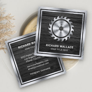 Grey Wood Steel Circular Saw Handyman Carpenter Square Business Card