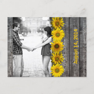Grey Wood Yellow Sunflower Photo Save the Date Announcement Postcard