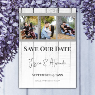 Grey Wooden Photo Collage Save The Date