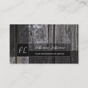 Grey wooden plank surface grey rectangle monogram business card
