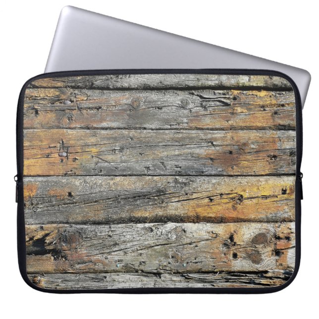 Grey wooden surface laptop sleeve (Front)