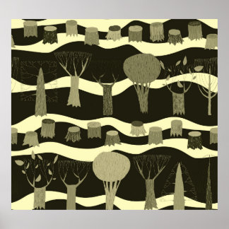 Grey woodland tapestry: trees pattern. poster