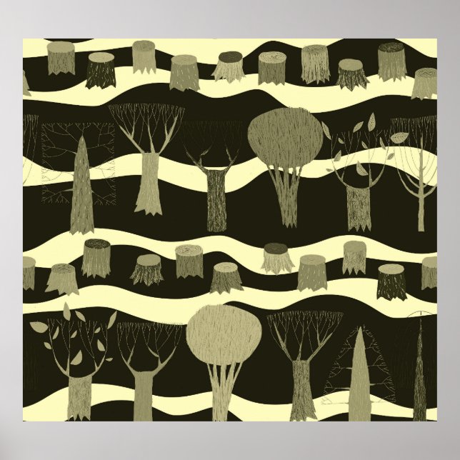 Grey woodland tapestry: trees pattern. poster (Front)