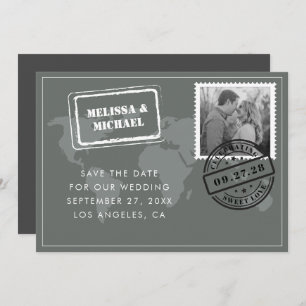 Grey World Map Destination Wedding Photo Save The Date