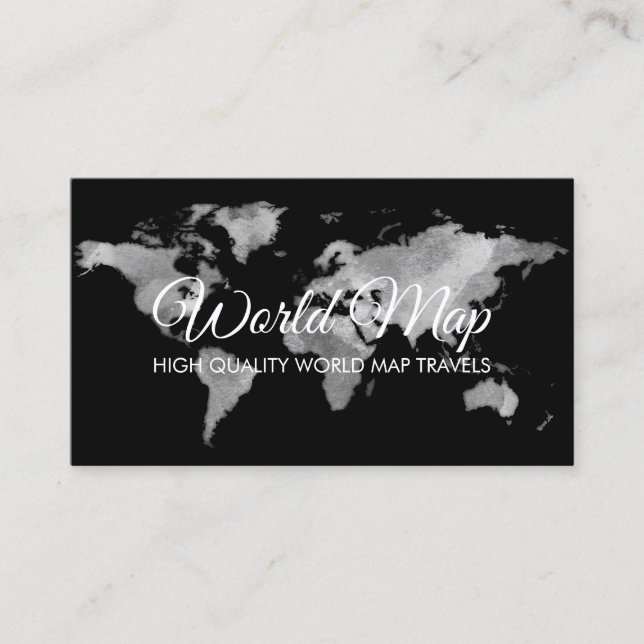 Grey World Map Trip Globe Travel Agent Business Card (Front)