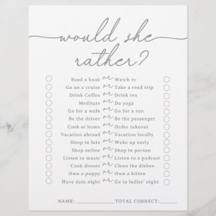 Grey Would She Rather Bridal Shower Game