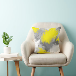 Grey Yellow Abstract Brushstrokes Cushion