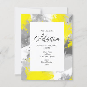 Grey Yellow Abstract Brushstrokes  Invitation