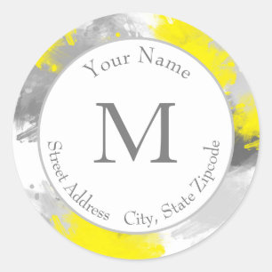 Grey Yellow Abstract Brushstrokes Label