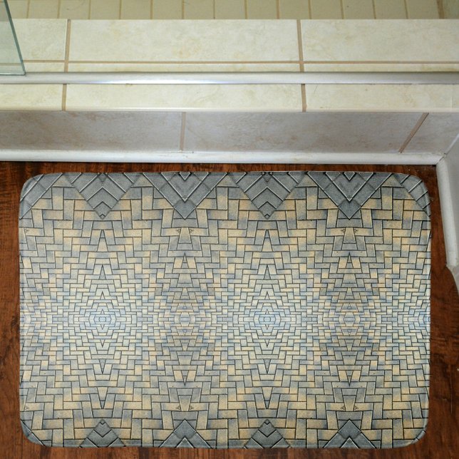 Grey Yellow and Pale Blue Mosaic Brick Bath Mat (Creator Uploaded)
