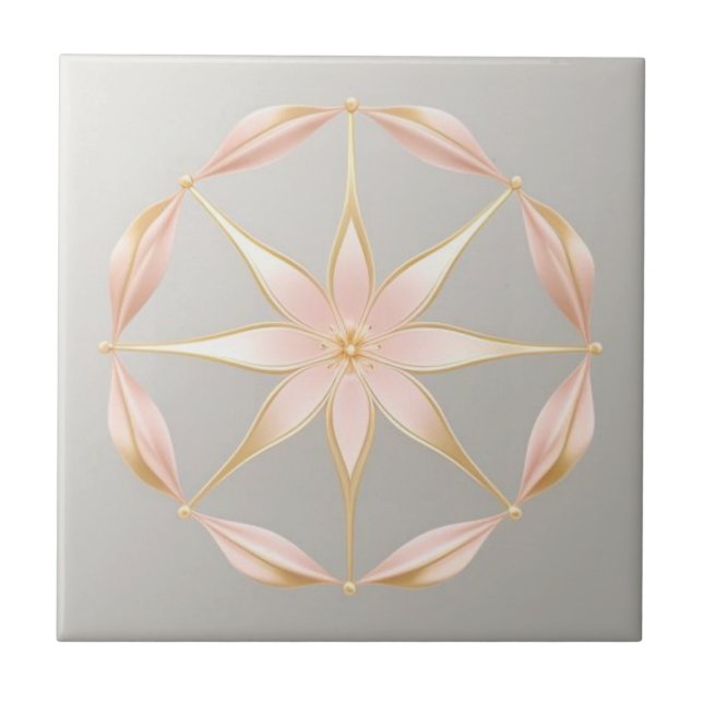 Grey, yellow and pink floral tile (Front)