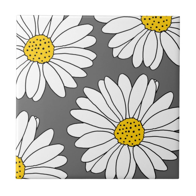 Grey Yellow and White Daisies Tile (Front)