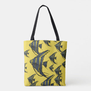 Grey & Yellow Angelfish Tote Bag