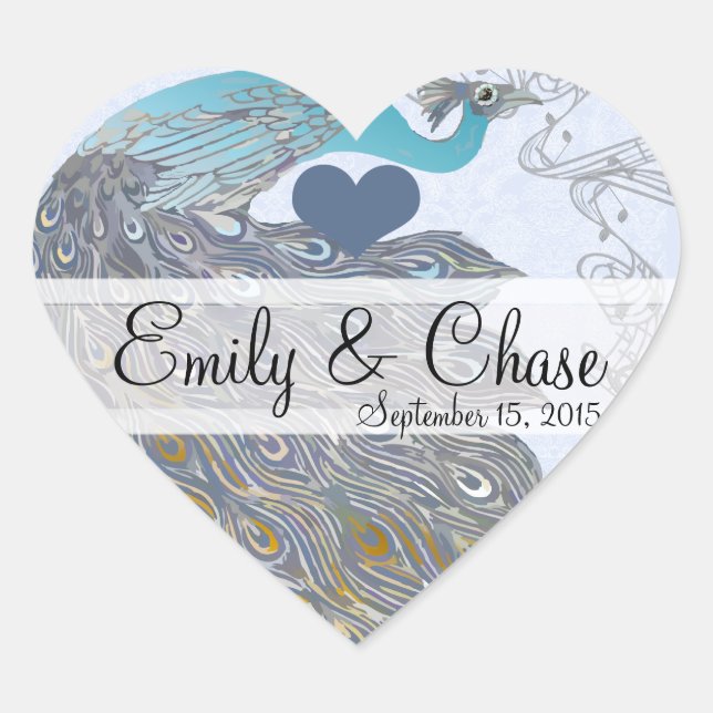 Grey Yellow Aqua Peacock Feathers Wedding Sticker (Front)