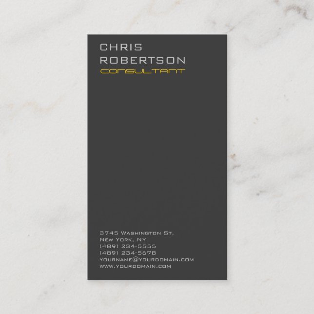 Grey Yellow Attractive Charming Business Card (Front)