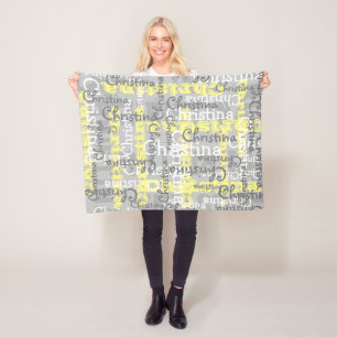 Grey Yellow Baby Allover Name Collage Personalised Fleece Blanket