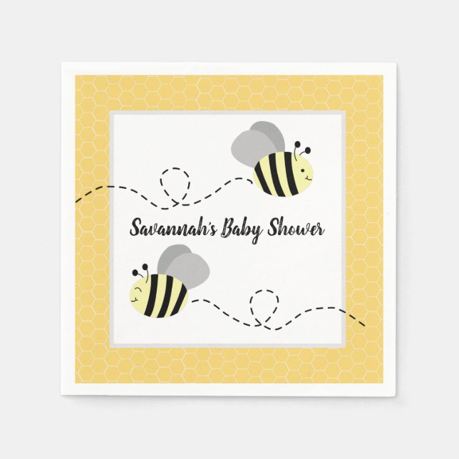 Grey Yellow Bumble Bee Customised Napkin (Front)