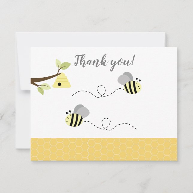 Grey Yellow Bumble Bee Thank you Card (Front)