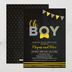 Grey & Yellow   Chalkboard "Oh Boy" Baby Shower Invitation