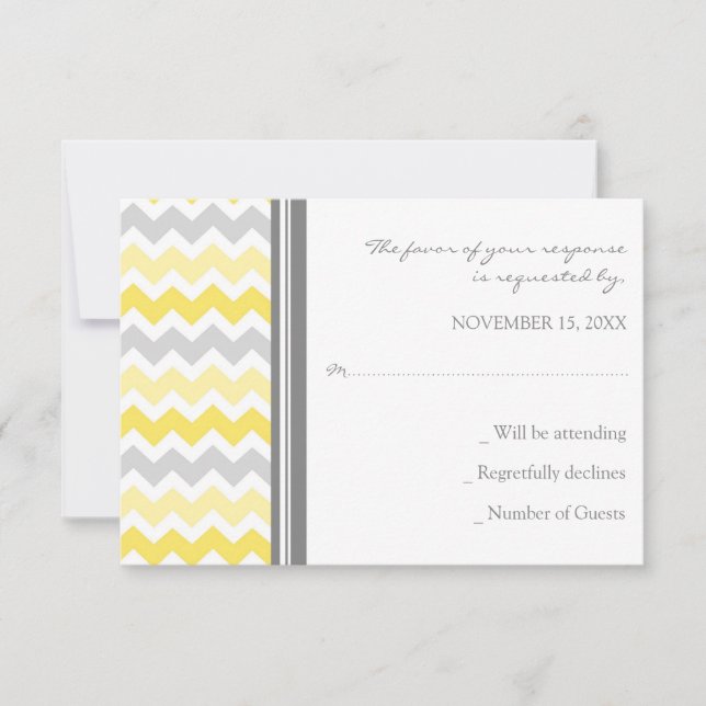 Grey Yellow Chevron RSVP Wedding Card (Front)